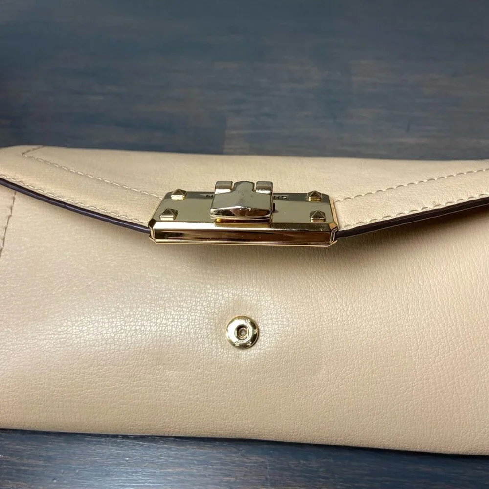 Michael Kors Saffiano Leather Envelope Wallet Turn Lock Beige